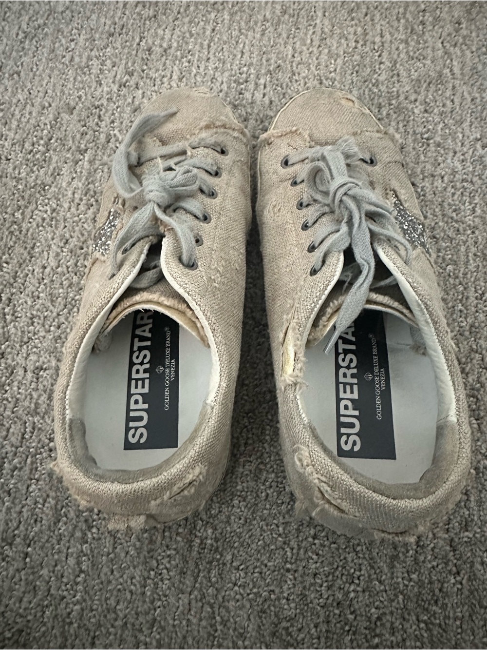 Golden Goose Linen Sneakers with Silver Glitter Star - Picture 7 of 10